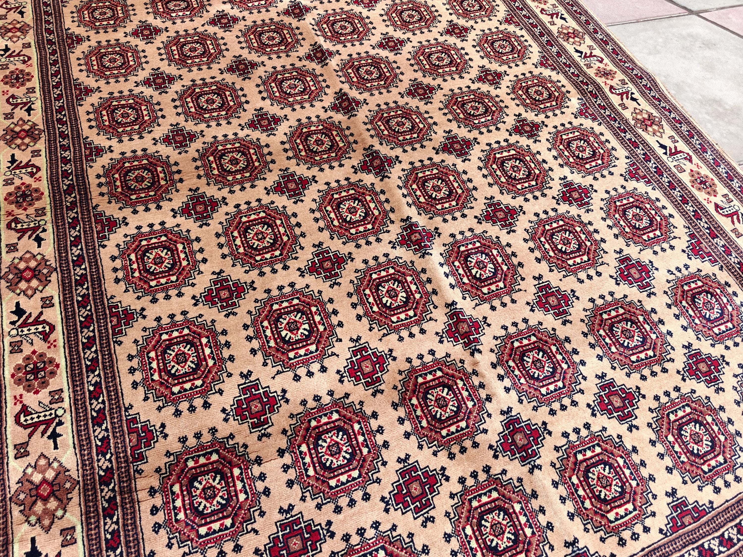 7x5 Authentic Ahal Gul Rug Handwoven Carpet with Rich Colors and Traditional Design, Kitchen Rug, Farmhouse Rug, Bedroom Rug 6.5x4.9 ft
