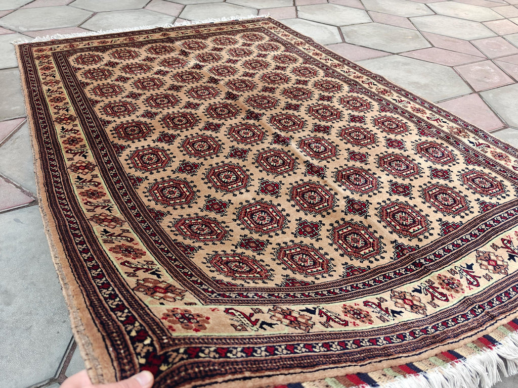 7x5 Authentic Ahal Gul Rug Handwoven Carpet with Rich Colors and Traditional Design, Kitchen Rug, Farmhouse Rug, Bedroom Rug 6.5x4.9 ft
