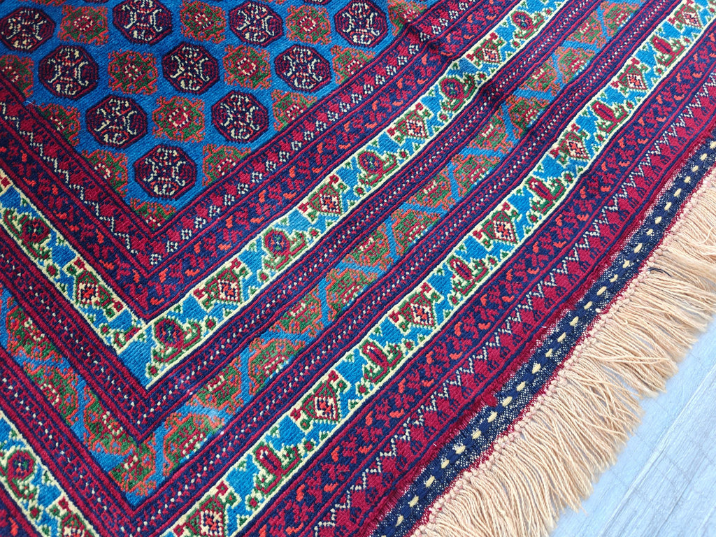 3x5 Vintage Beljik Mawrai Gul Red and Blue Afghan Handmade Rug, Rug for Living Room, Bedroom Rug, Collectible item, Farmhouse Rug 5x3.4