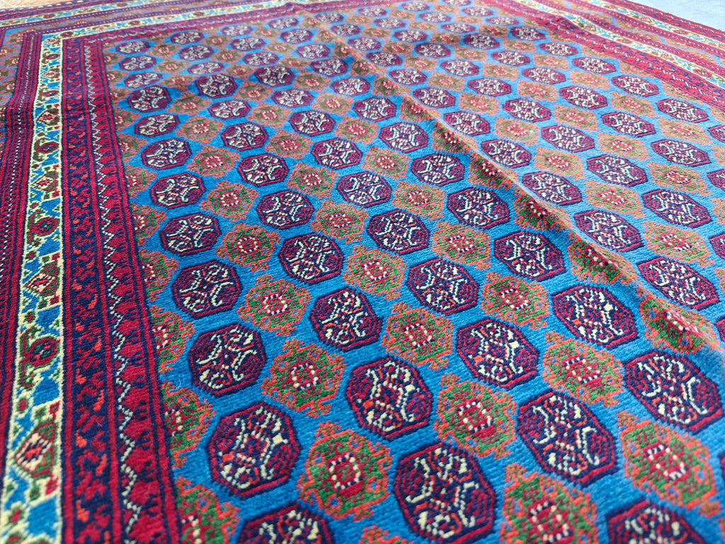 3x5 Vintage Beljik Mawrai Gul Red and Blue Afghan Handmade Rug, Rug for Living Room, Bedroom Rug, Collectible item, Farmhouse Rug 5x3.4