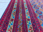 3x5 Vintage Beljik Mawrai Gul Red and Blue Afghan Handmade Rug, Rug for Living Room, Bedroom Rug, Collectible item, Farmhouse Rug 5x3.4