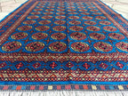 5x7 Authentic Mowrai Gul Rug Navy Blue Handwoven Turkmen Carpet with Traditional Design, Living Room Rug, Bedroom Rug, Boho Home Decor