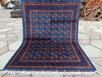 5x7 Authentic Mowrai Gul Rug Navy Blue Handwoven Turkmen Carpet with Traditional Design, Living Room Rug, Bedroom Rug, Boho Home Decor