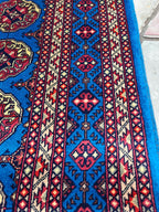 5x7 Authentic Mowrai Gul Rug Navy Blue Handwoven Turkmen Carpet with Traditional Design, Living Room Rug, Bedroom Rug, Boho Home Decor