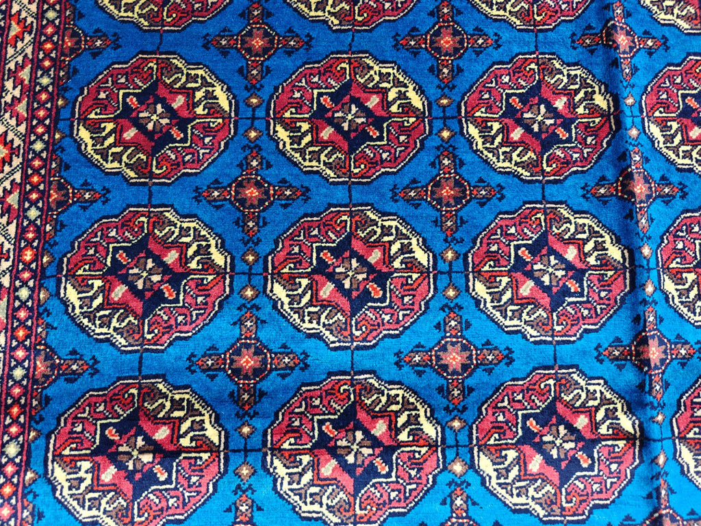5x7 Authentic Mowrai Gul Rug Navy Blue Handwoven Turkmen Carpet with Traditional Design, Living Room Rug, Bedroom Rug, Boho Home Decor