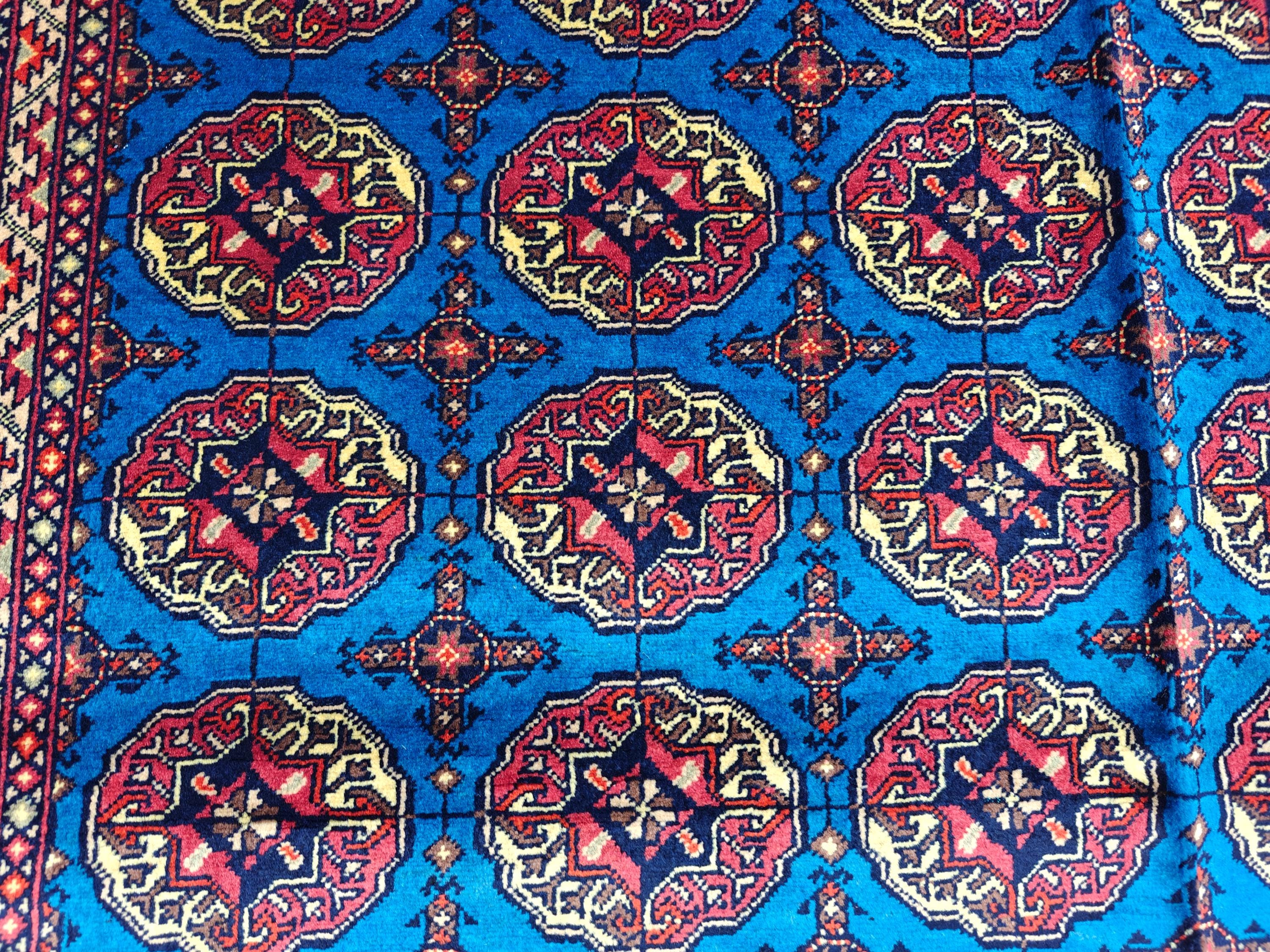 5x7 Authentic Mowrai Gul Rug Navy Blue Handwoven Turkmen Carpet with Traditional Design, Living Room Rug, Bedroom Rug, Boho Home Decor