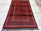 1980s Vintage Chinar Gul Afghan Handwoven Rug, Vintage Home Style, Farmhouse Rug, Collectible Rug, Bedroom Rug 4.10x3.4 ft