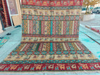 Handmade Afghan Chobi Rug 7.8x5.9 ft Geometric Tribal Pattern with Animal Motifs, Bohemian Decor, Unique Oriental Area Carpet