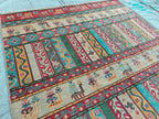 Handmade Afghan Chobi Rug 7.8x5.9 ft Geometric Tribal Pattern with Animal Motifs, Bohemian Decor, Unique Oriental Area Carpet