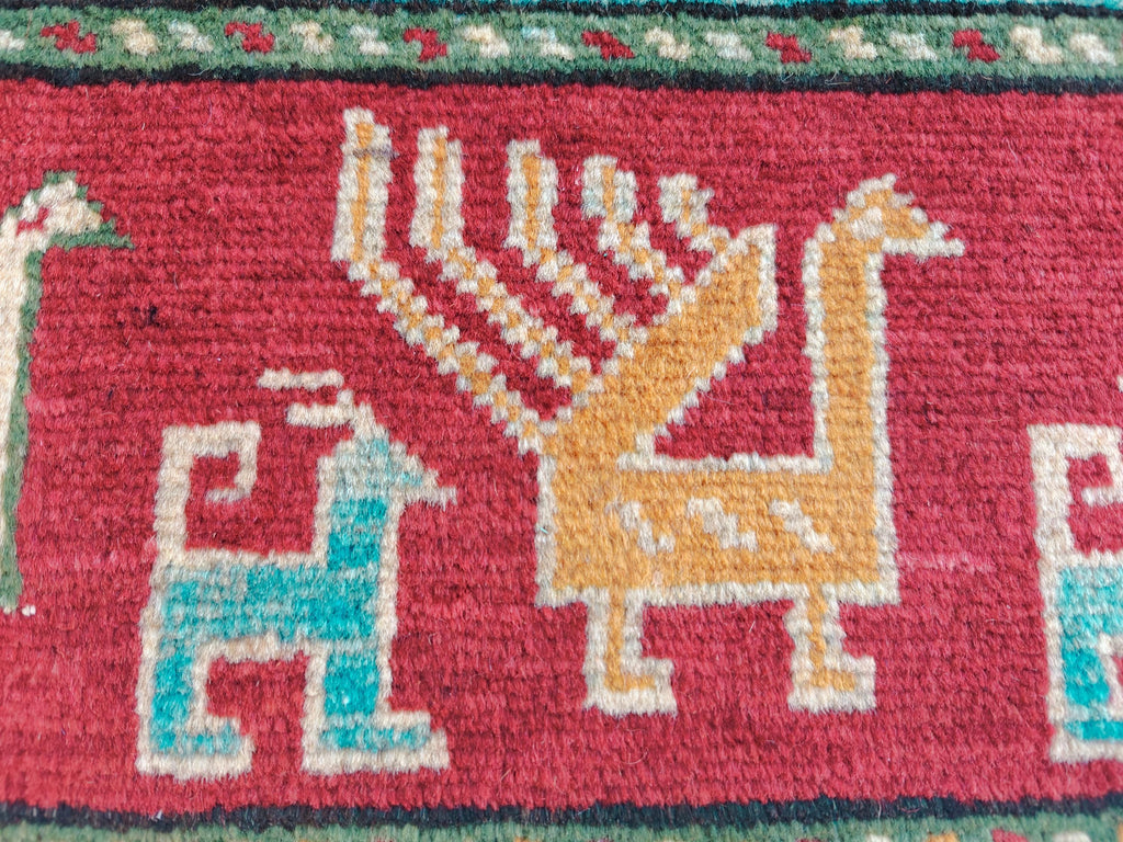 Handmade Afghan Chobi Rug 7.8x5.9 ft Geometric Tribal Pattern with Animal Motifs, Bohemian Decor, Unique Oriental Area Carpet
