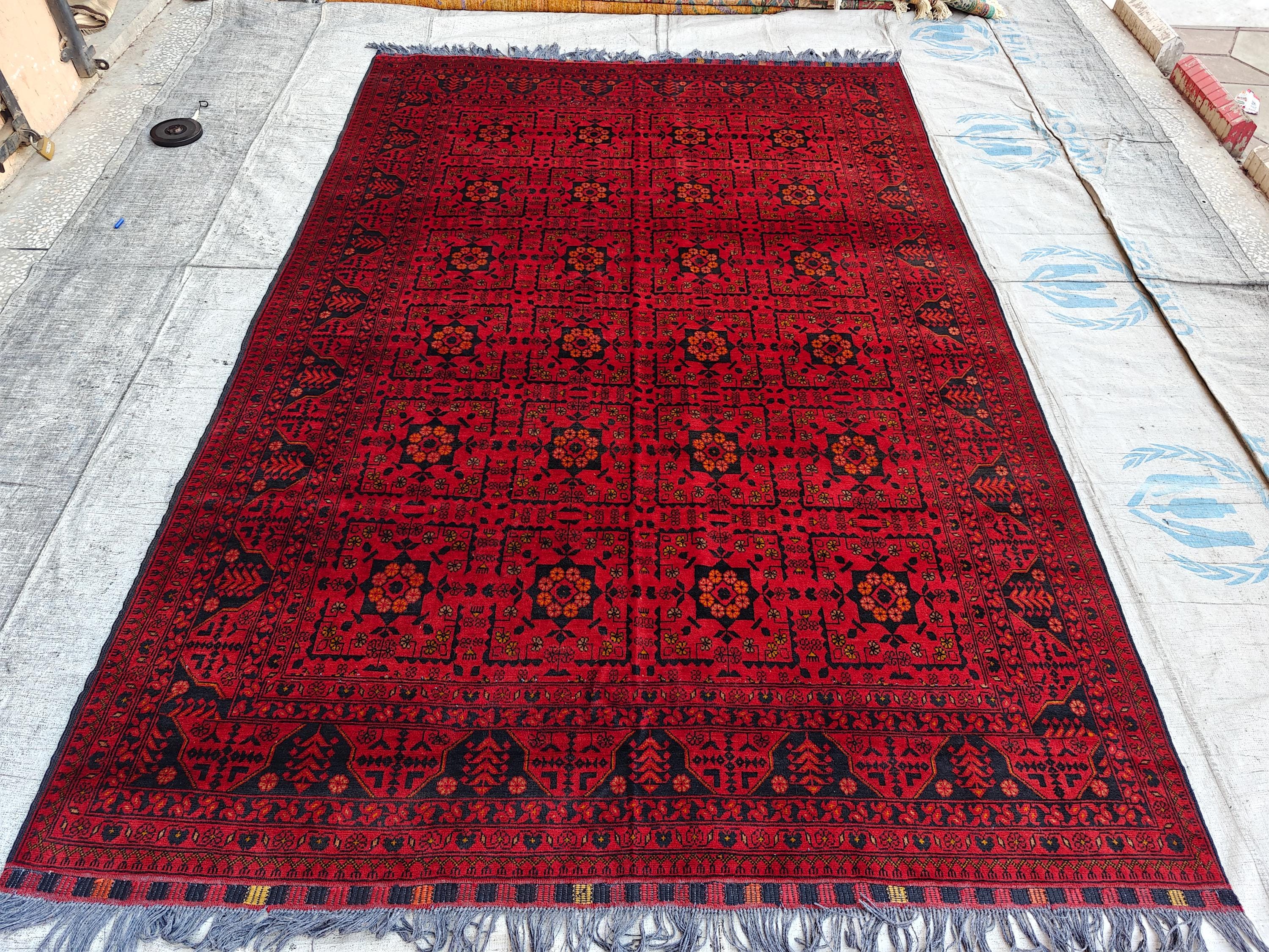 Vintage Bukhara Rug 10.1x6.7 ft - Handwoven Wool Carpet, Traditional Oriental Design, Authentic Persian Area Rug, Antique Luxury Home Decor