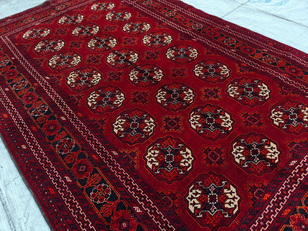 7.11x4.10 Ft Antique fine Red Ahal Gull Soft Area Rug, Amazing Afghan Hand Knotted Wool Rug, Turkmen Oriental Rug, Living Room Rug,