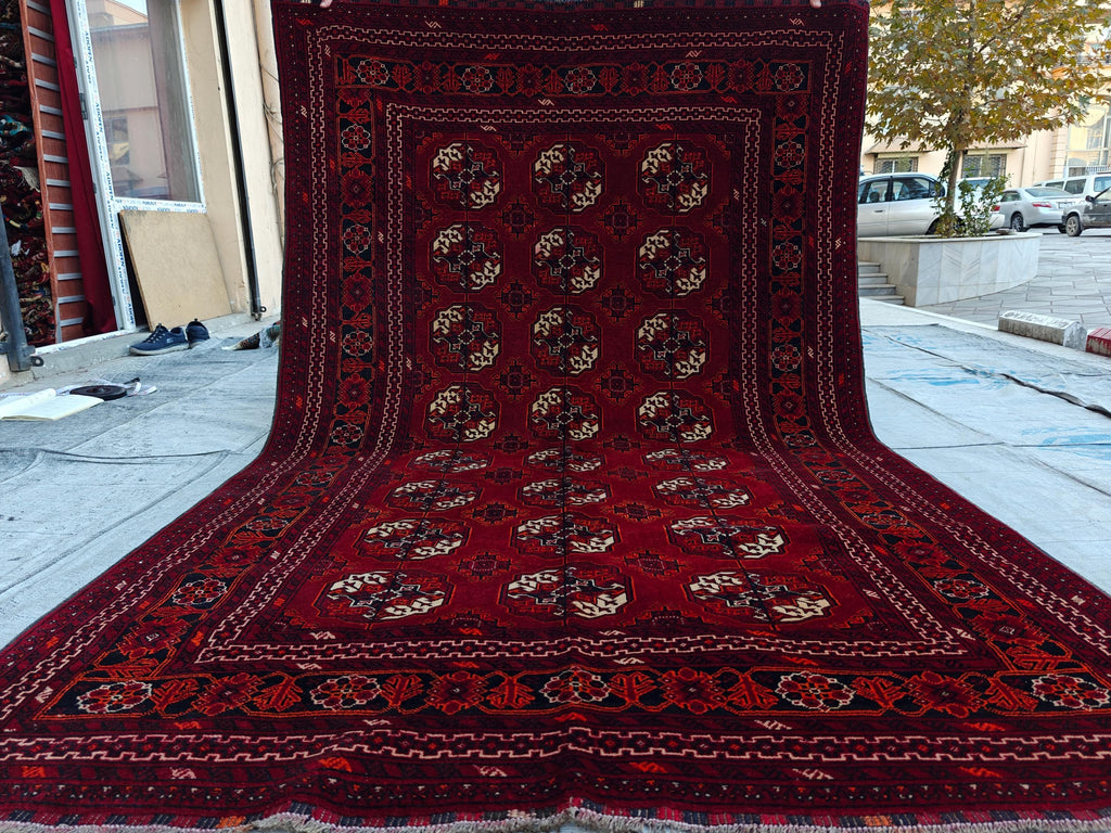 7.11x4.10 Ft Antique fine Red Ahal Gull Soft Area Rug, Amazing Afghan Hand Knotted Wool Rug, Turkmen Oriental Rug, Living Room Rug,