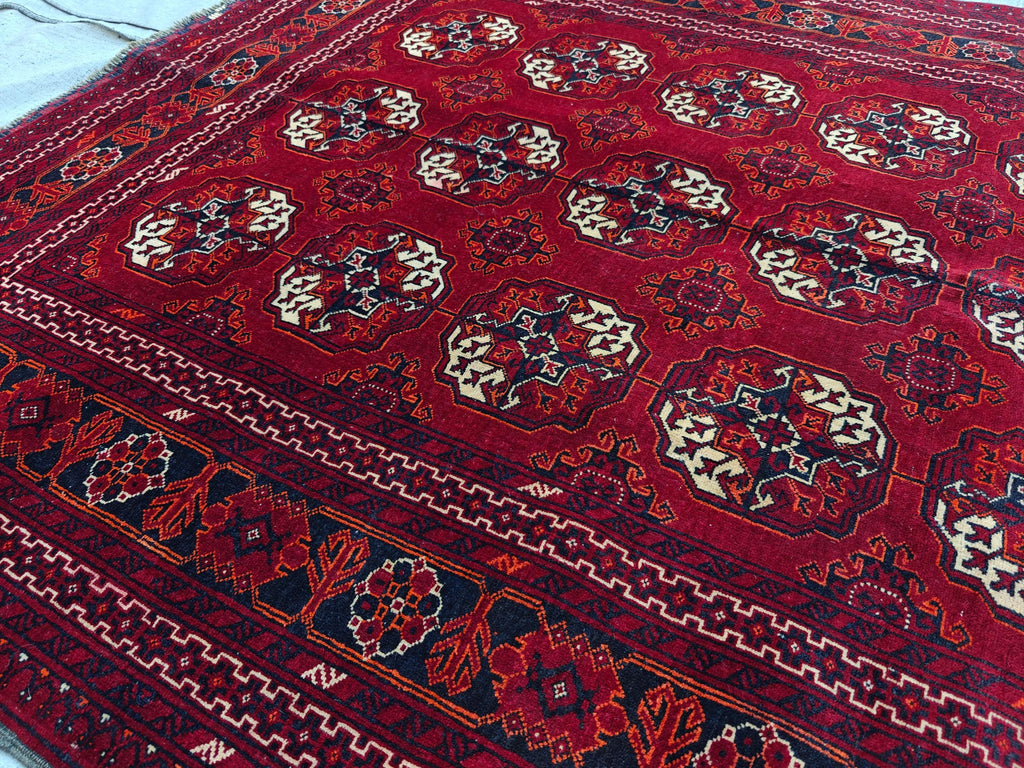 7.11x4.10 Ft Antique fine Red Ahal Gull Soft Area Rug, Amazing Afghan Hand Knotted Wool Rug, Turkmen Oriental Rug, Living Room Rug,