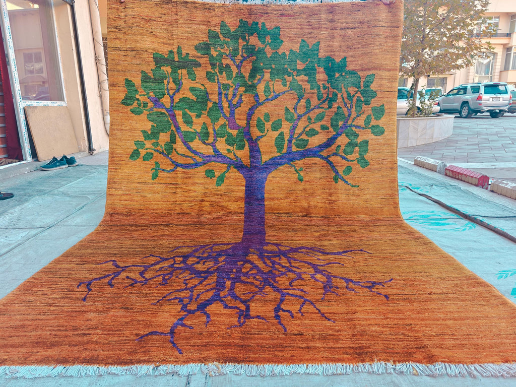 8x6 Handmade Rug with Tree Pattern- Wool Carpet, Unique Nature-Inspired Design, Artisan Crafted, Authentic Area Rug, Home Decor Rug 7.10x5.5