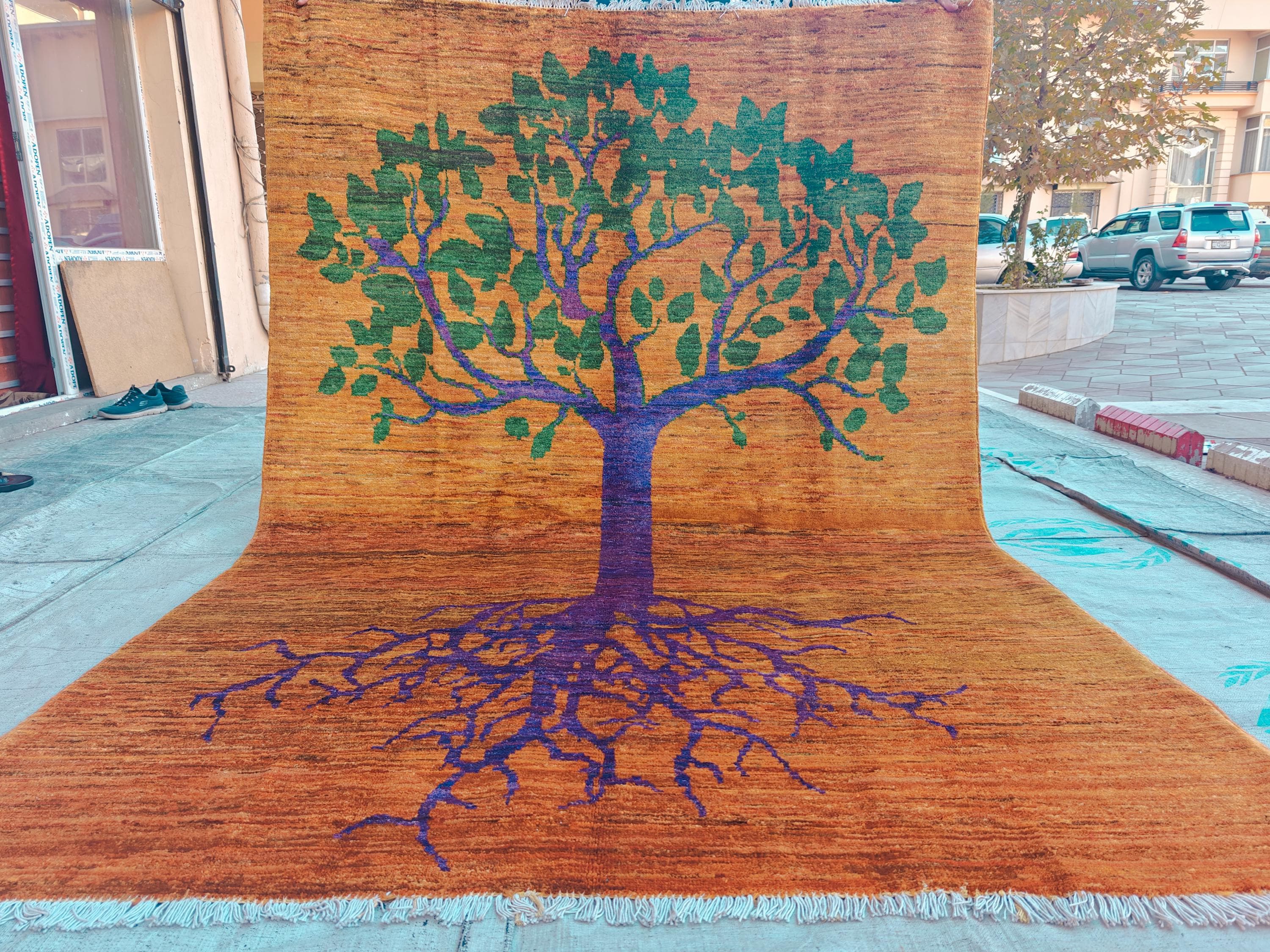 8x6 Handmade Rug with Tree Pattern- Wool Carpet, Unique Nature-Inspired Design, Artisan Crafted, Authentic Area Rug, Home Decor Rug 7.10x5.5