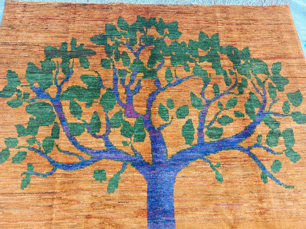 8x6 Handmade Rug with Tree Pattern- Wool Carpet, Unique Nature-Inspired Design, Artisan Crafted, Authentic Area Rug, Home Decor Rug 7.10x5.5