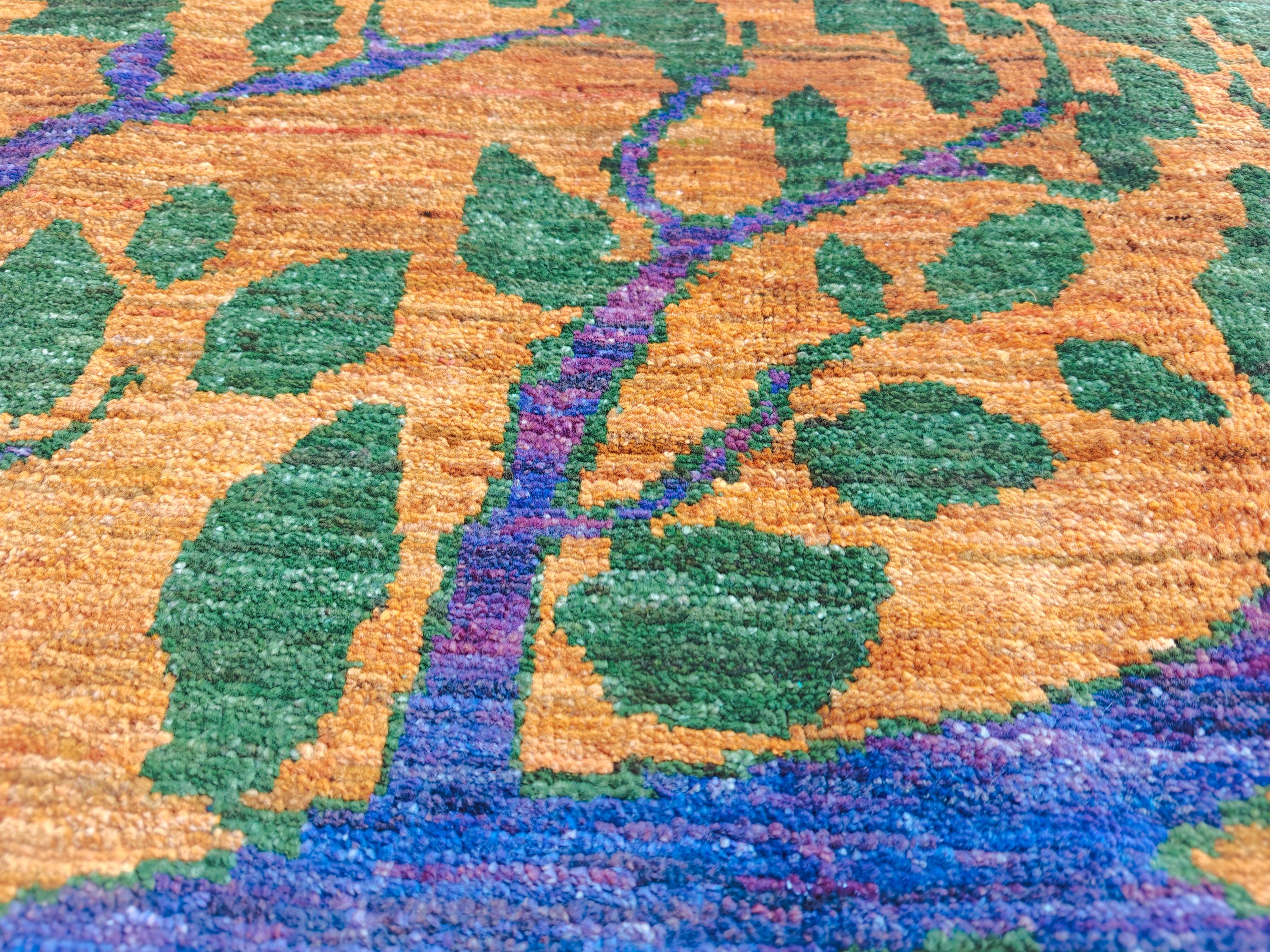 8x6 Handmade Rug with Tree Pattern- Wool Carpet, Unique Nature-Inspired Design, Artisan Crafted, Authentic Area Rug, Home Decor Rug 7.10x5.5