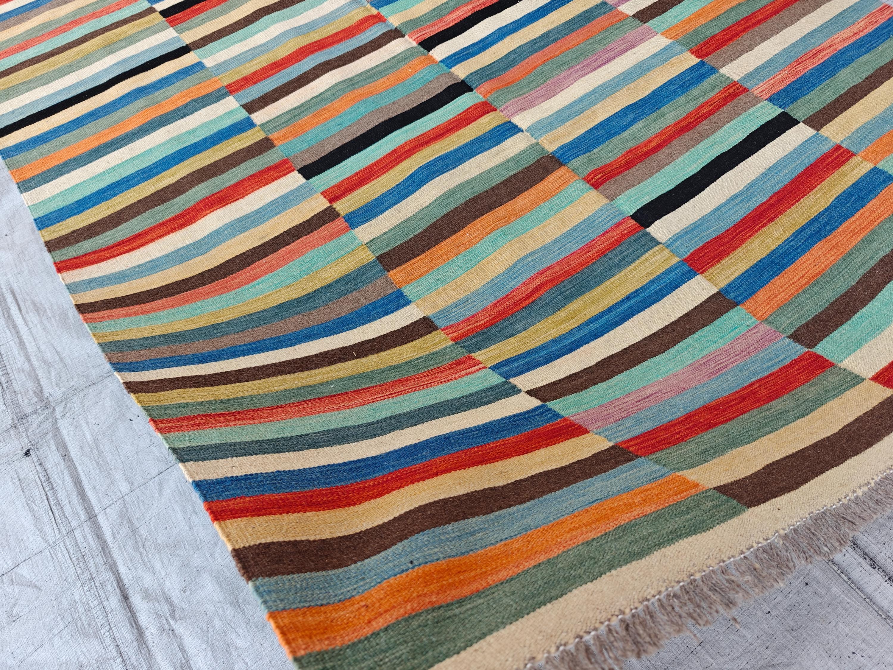 Afghan Kilim Rug – 6x10 ft Handmade Wool Flatweave Carpet – Colorful Tribal Boho Area Rug – Vintage Striped Decor for Living Room or Bedroom