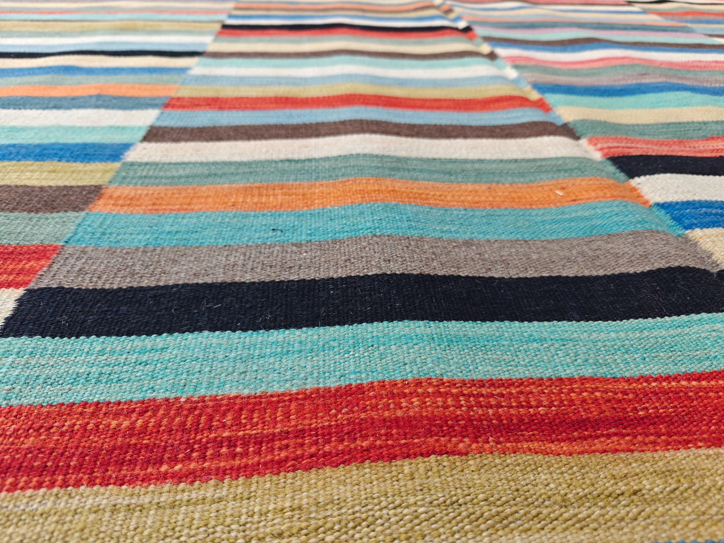 Afghan Kilim Rug – 6x10 ft Handmade Wool Flatweave Carpet – Colorful Tribal Boho Area Rug – Vintage Striped Decor for Living Room or Bedroom