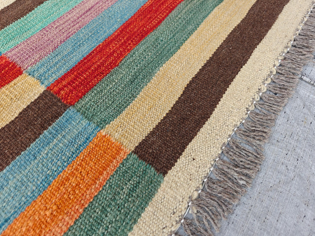 Afghan Kilim Rug – 6x10 ft Handmade Wool Flatweave Carpet – Colorful Tribal Boho Area Rug – Vintage Striped Decor for Living Room or Bedroom