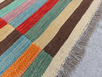 Afghan Kilim Rug – 6x10 ft Handmade Wool Flatweave Carpet – Colorful Tribal Boho Area Rug – Vintage Striped Decor for Living Room or Bedroom