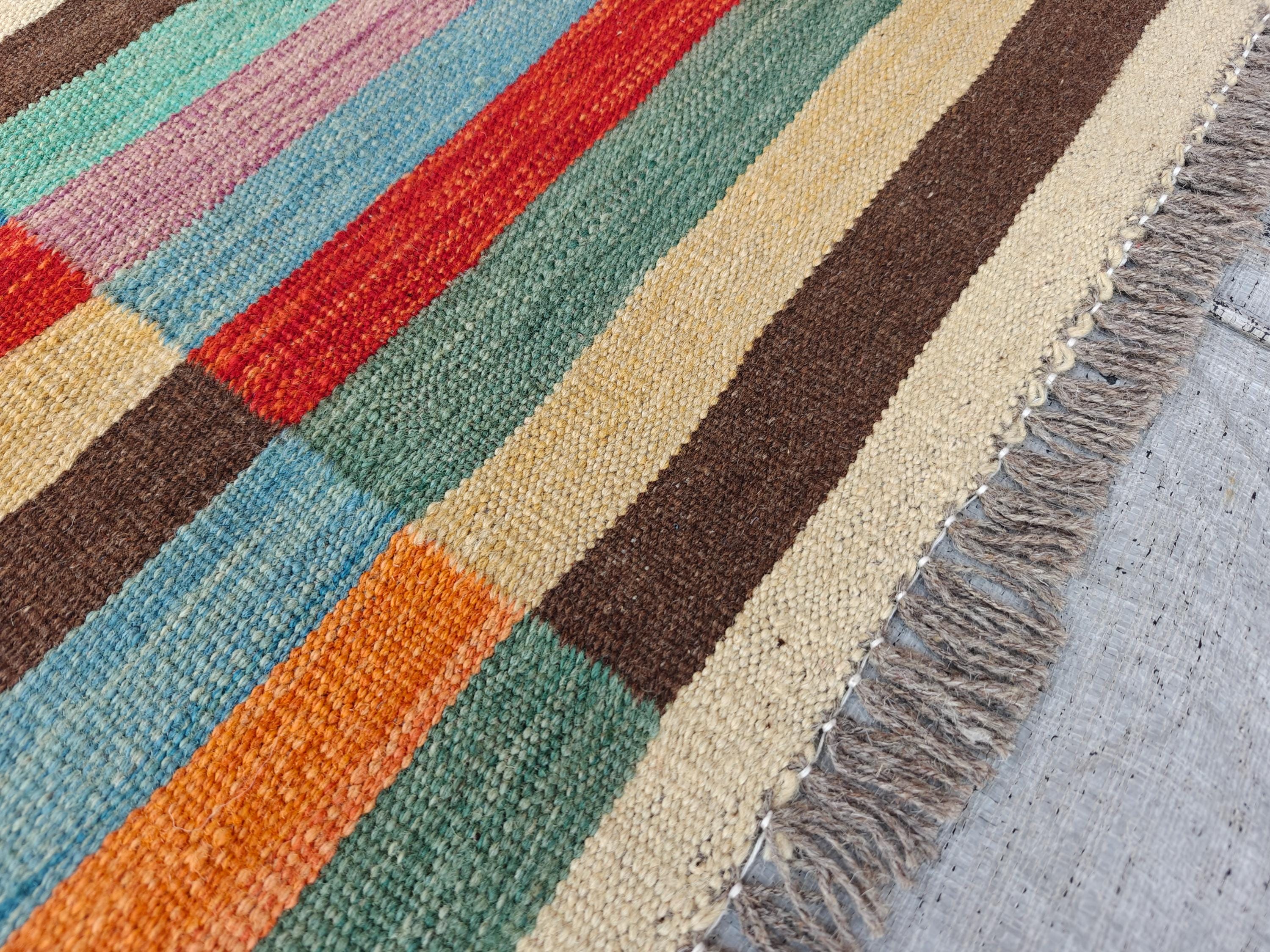 Afghan Kilim Rug – 6x10 ft Handmade Wool Flatweave Carpet – Colorful Tribal Boho Area Rug – Vintage Striped Decor for Living Room or Bedroom