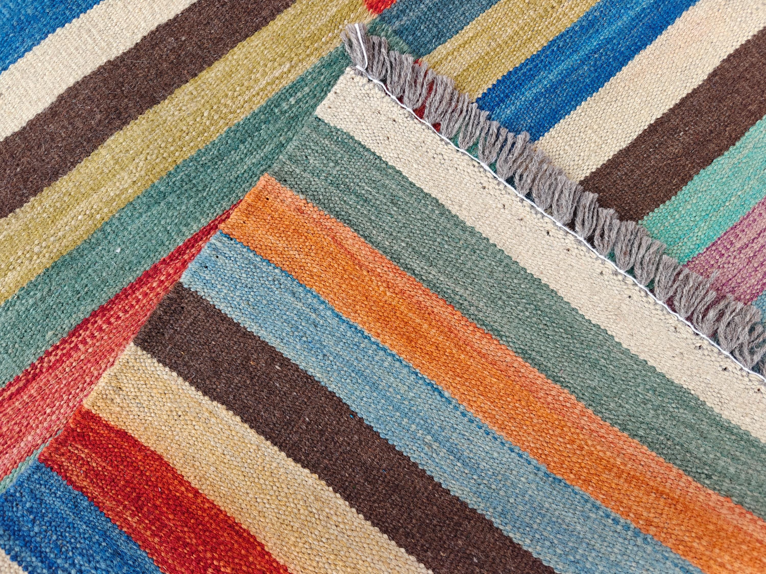 Afghan Kilim Rug – 6x10 ft Handmade Wool Flatweave Carpet – Colorful Tribal Boho Area Rug – Vintage Striped Decor for Living Room or Bedroom