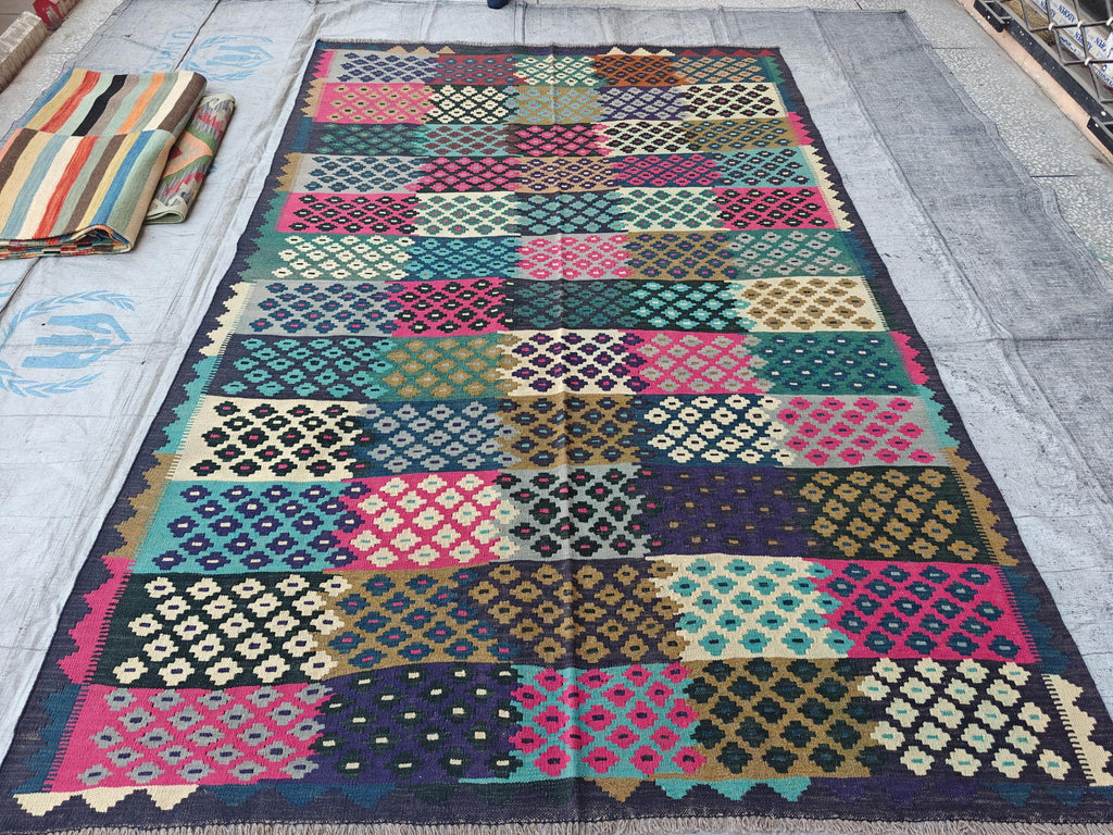 Afghan Kilim Rug – 6x10ft, Handmade Wool Flat Weave Carpet – Vintage Boho Tribal Rug for Living Room, Bedroom, or Kitchen 300x194 cm