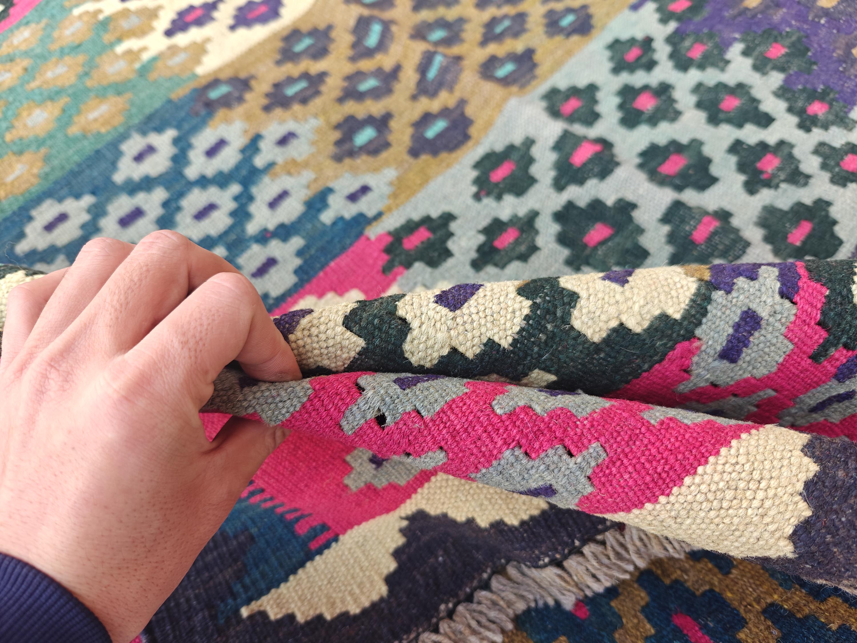 Afghan Kilim Rug – 6x10ft, Handmade Wool Flat Weave Carpet – Vintage Boho Tribal Rug for Living Room, Bedroom, or Kitchen 300x194 cm
