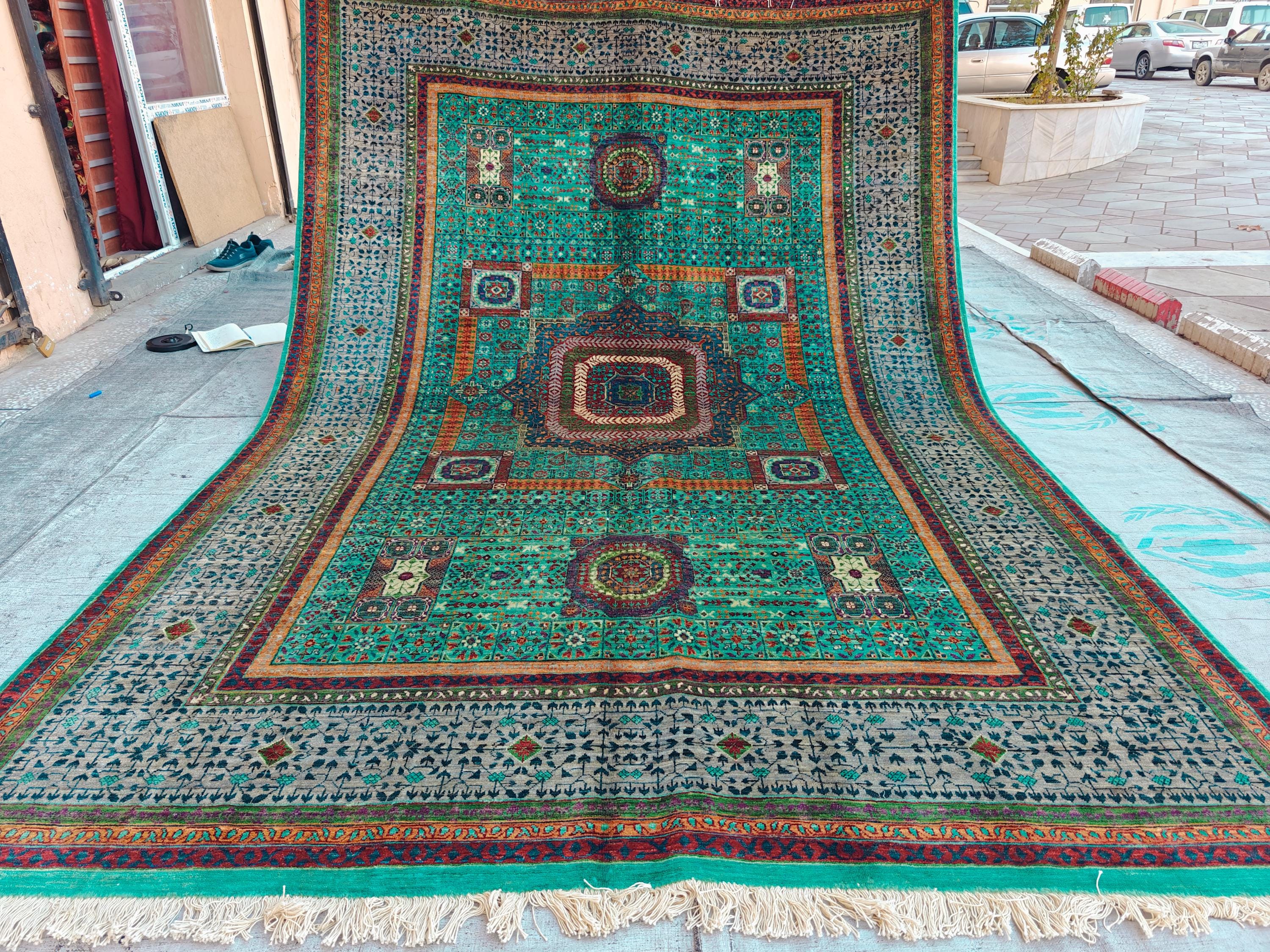 7x10 Aqua Green Handmade Mamluk Chobi Rug –Afghan Wool Carpet, Natural Dyes, Oriental Floor Rug, Living Room Rug, Farmhouse Rug, Bedroom Rug