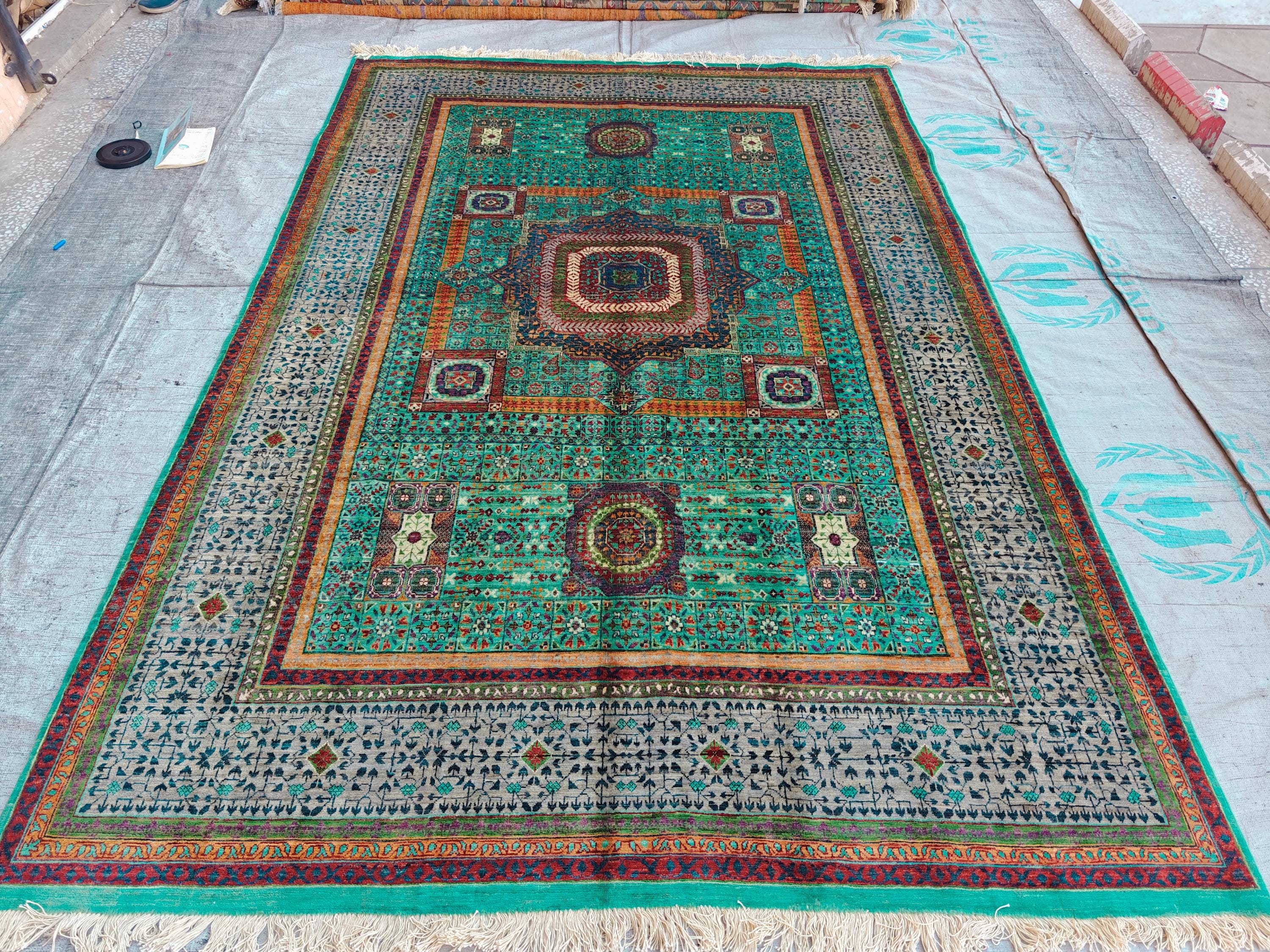 7x10 Aqua Green Handmade Mamluk Chobi Rug –Afghan Wool Carpet, Natural Dyes, Oriental Floor Rug, Living Room Rug, Farmhouse Rug, Bedroom Rug