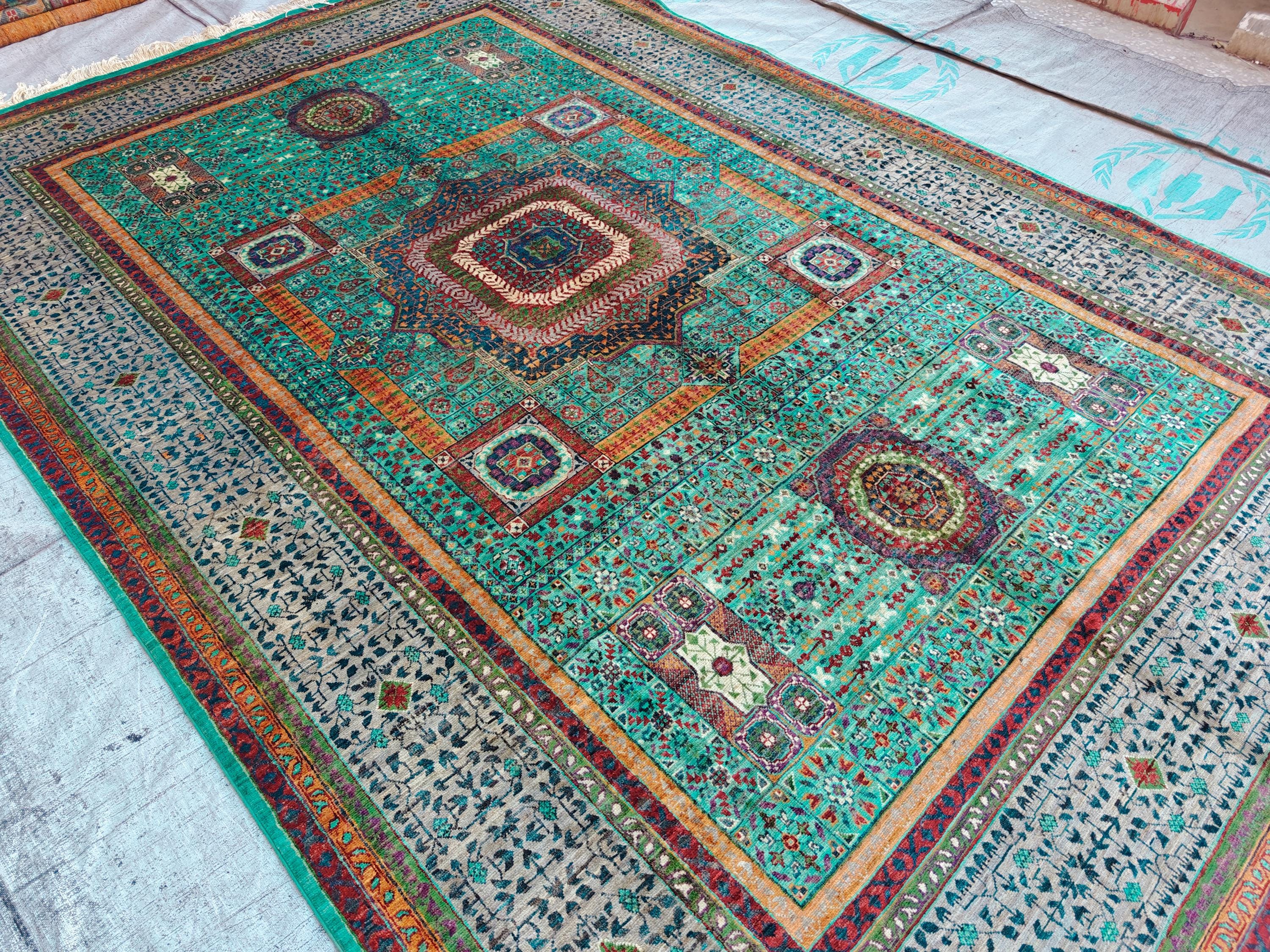 7x10 Aqua Green Handmade Mamluk Chobi Rug –Afghan Wool Carpet, Natural Dyes, Oriental Floor Rug, Living Room Rug, Farmhouse Rug, Bedroom Rug