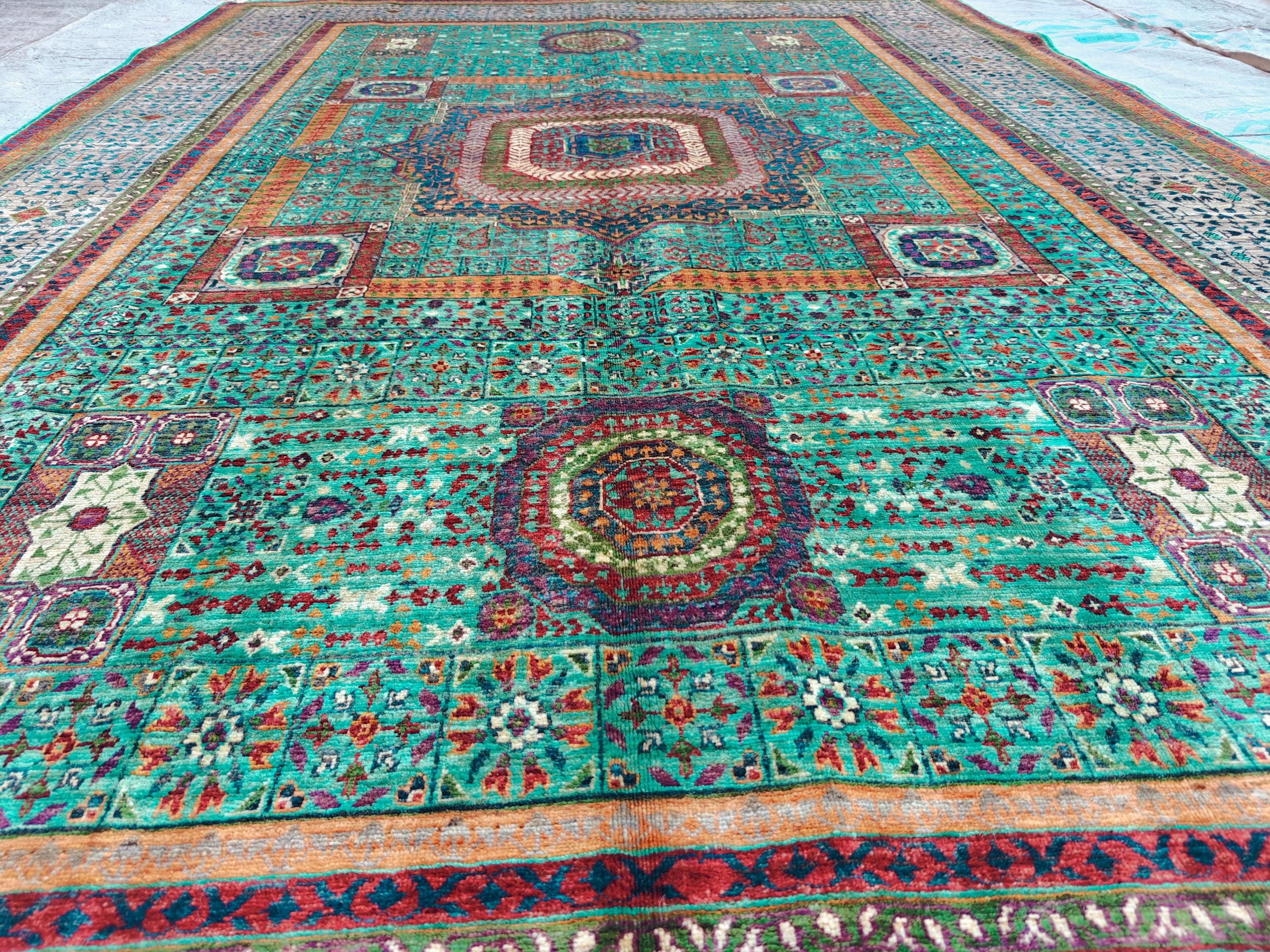 7x10 Aqua Green Handmade Mamluk Chobi Rug –Afghan Wool Carpet, Natural Dyes, Oriental Floor Rug, Living Room Rug, Farmhouse Rug, Bedroom Rug