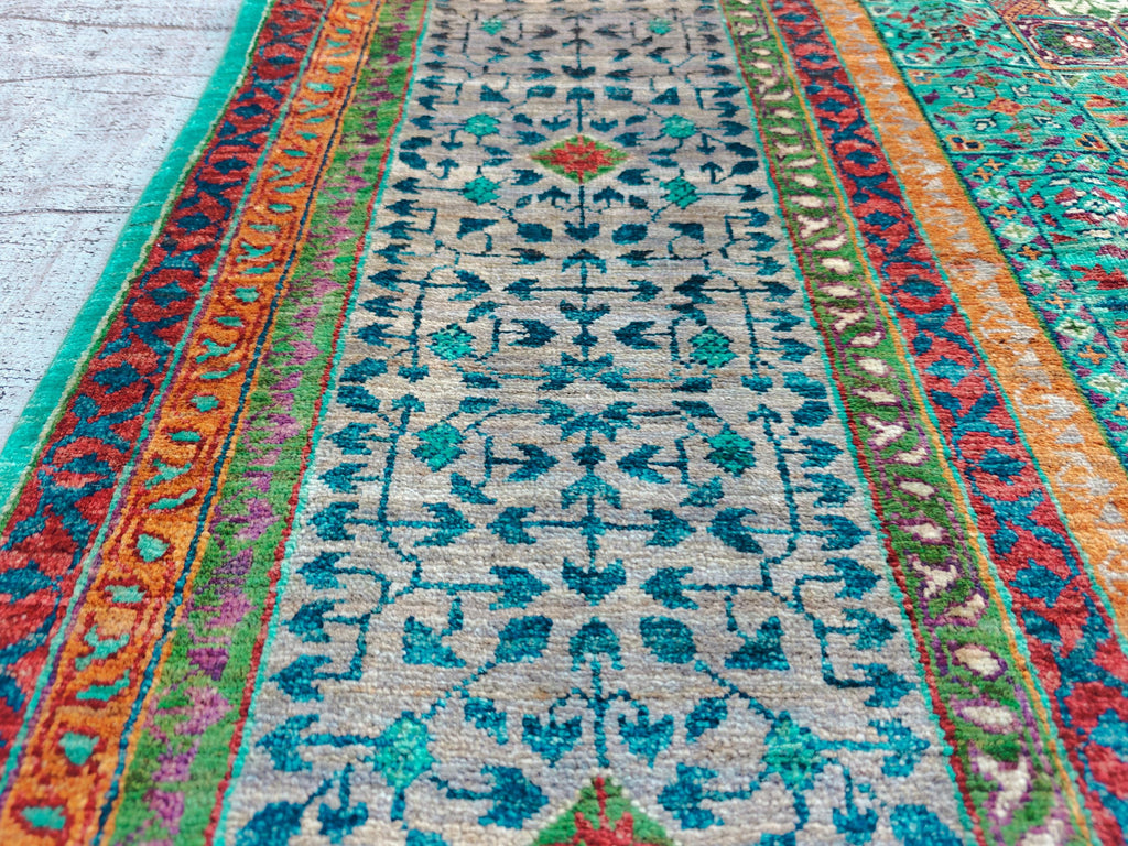 7x10 Aqua Green Handmade Mamluk Chobi Rug –Afghan Wool Carpet, Natural Dyes, Oriental Floor Rug, Living Room Rug, Farmhouse Rug, Bedroom Rug