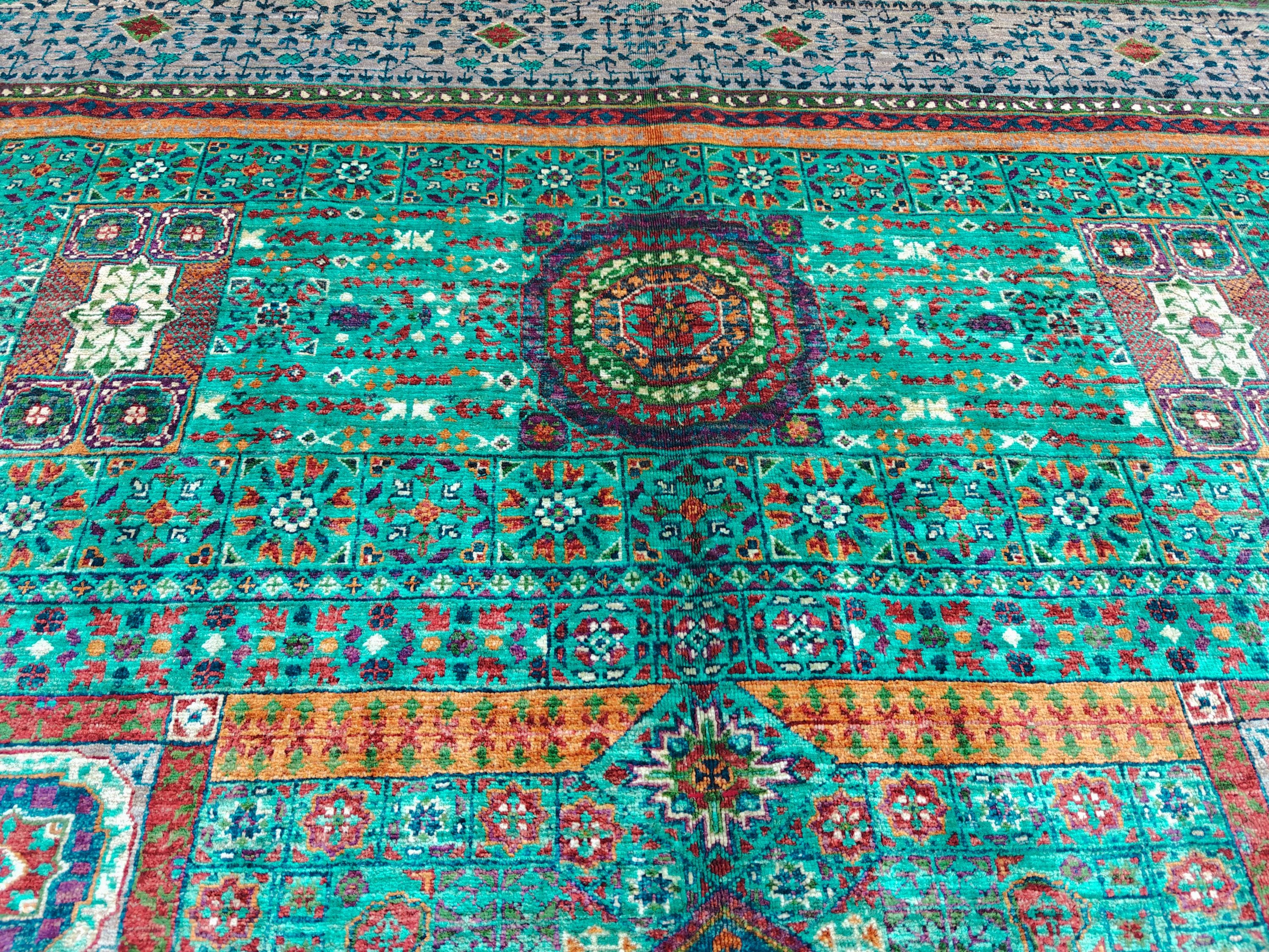 7x10 Aqua Green Handmade Mamluk Chobi Rug –Afghan Wool Carpet, Natural Dyes, Oriental Floor Rug, Living Room Rug, Farmhouse Rug, Bedroom Rug