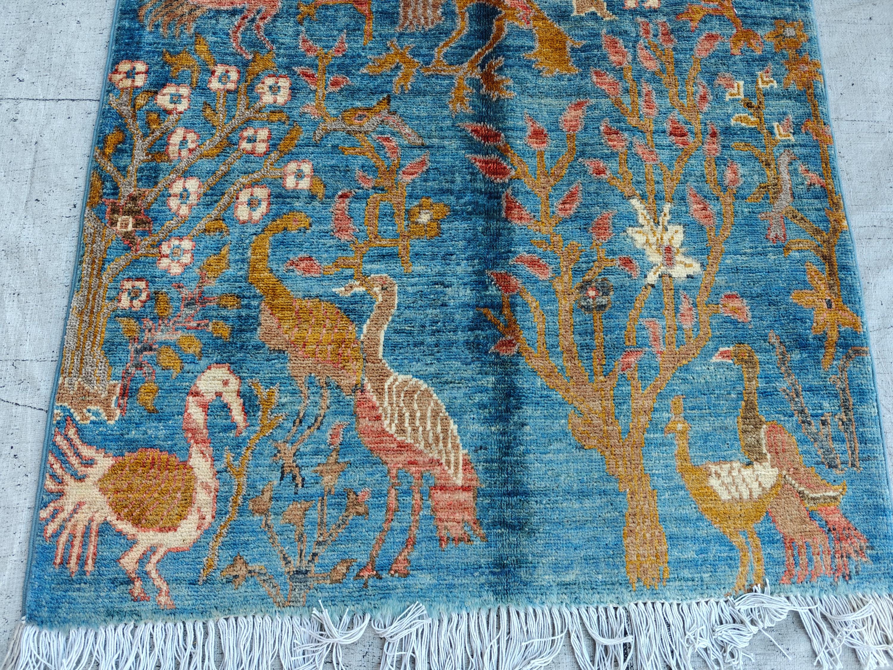 4x2.7 ft Handmade Afghan Chobi Rug– Animal Print Wool Carpet, Natural Dyes, Small Area Rug, Wall Hanging Rug