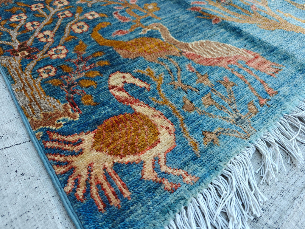 4x2.7 ft Handmade Afghan Chobi Rug– Animal Print Wool Carpet, Natural Dyes, Small Area Rug, Wall Hanging Rug