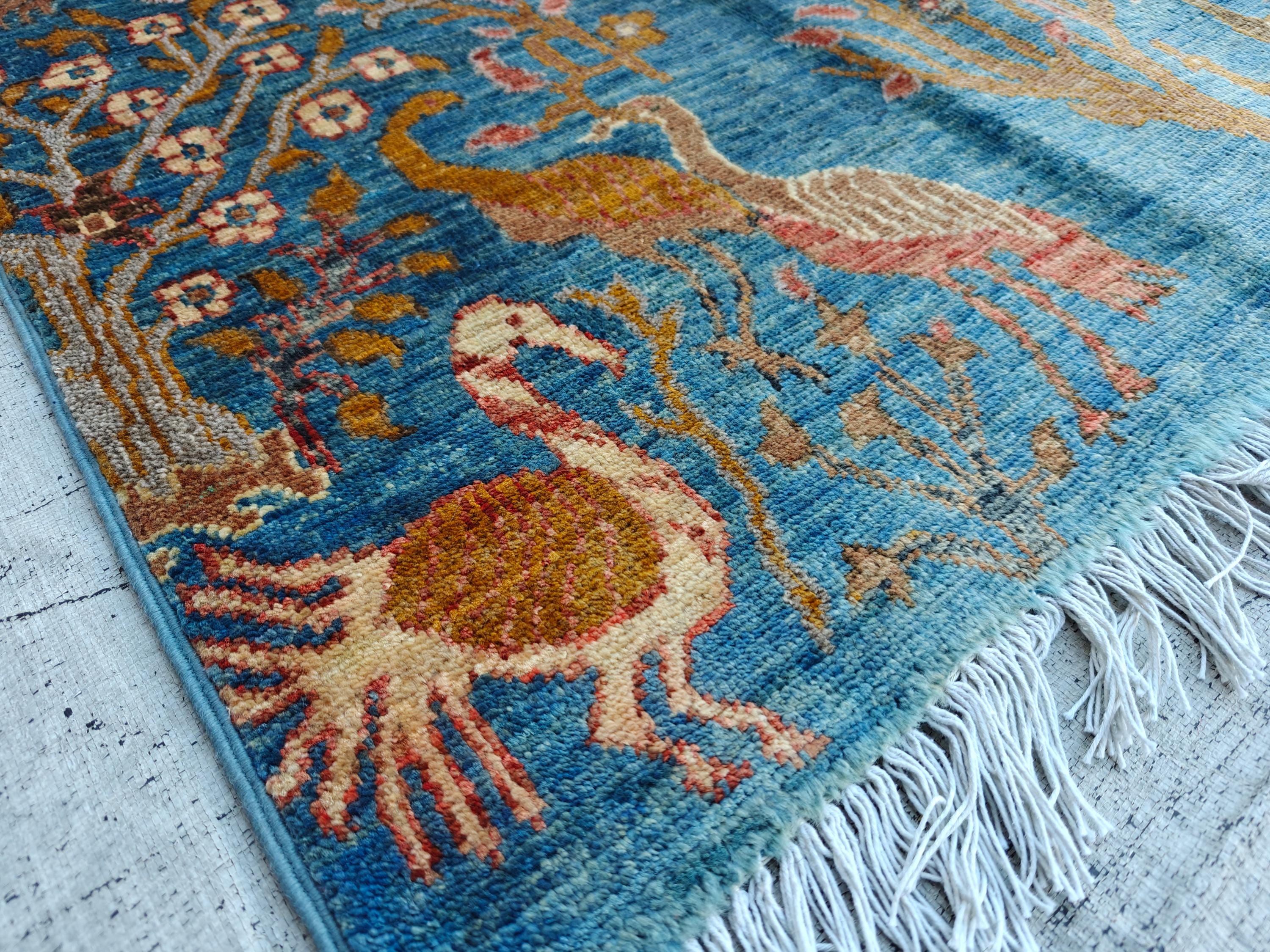 4x2.7 ft Handmade Afghan Chobi Rug– Animal Print Wool Carpet, Natural Dyes, Small Area Rug, Wall Hanging Rug