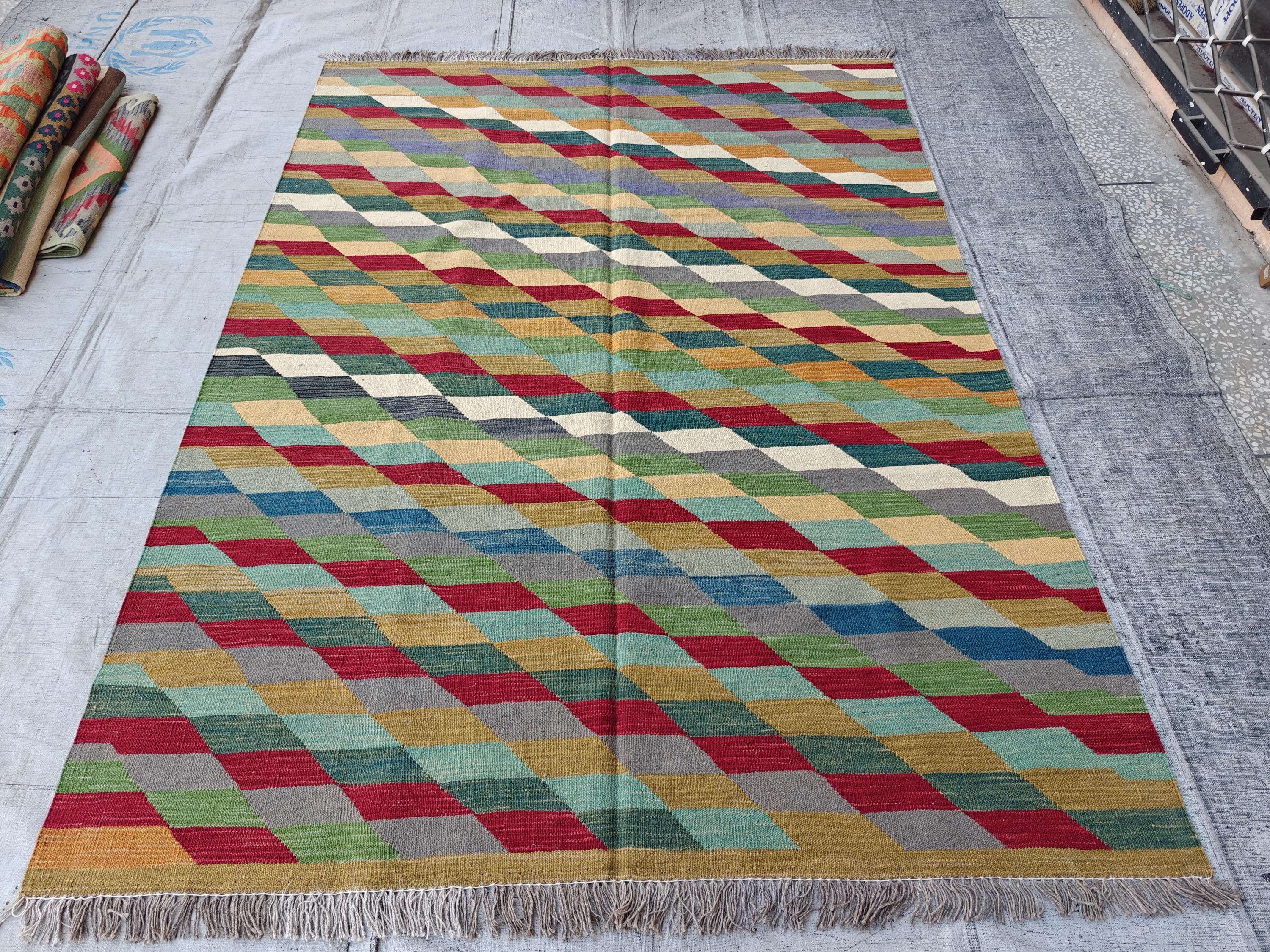 6x8 Handwoven Tribal Afghan Kilim, Colorful Area Rug, Rugs For Living Room, Bedroom Rug, Farmhouse Rug, Vintage Style Rug, 7.7x6.2 ft