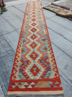 16ft, Handmade Afghan Chobi Kilim Hallway Runner- Boho Entryway Rug, Long Narrow Doorway Rug, Large Area Rug, Natural Wool, Durable 487x81cm