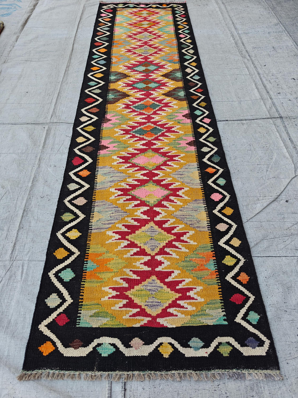 Afghan Kilim Runner Rug – 10ft Turkmen Traditional Handwoven Wool Carpet – Hallway, Entryway, Stair or Long Narrow Area Rug–Tribal Flatweave