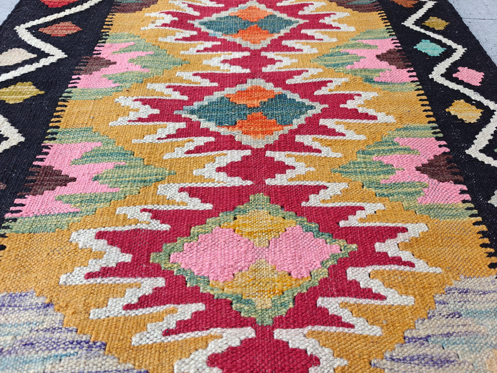 Afghan Kilim Runner Rug – 10ft Turkmen Traditional Handwoven Wool Carpet – Hallway, Entryway, Stair or Long Narrow Area Rug–Tribal Flatweave