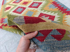Afghan Kilim Long Runner Rug – 15.3x2.6 ft Handmade Wool Hallway Rug – Vintage Farmhouse Style Carpet for Entryway, Living Room, 467x82 cm