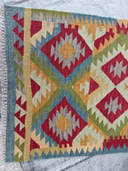 Afghan Kilim Long Runner Rug – 15.3x2.6 ft Handmade Wool Hallway Rug – Vintage Farmhouse Style Carpet for Entryway, Living Room, 467x82 cm