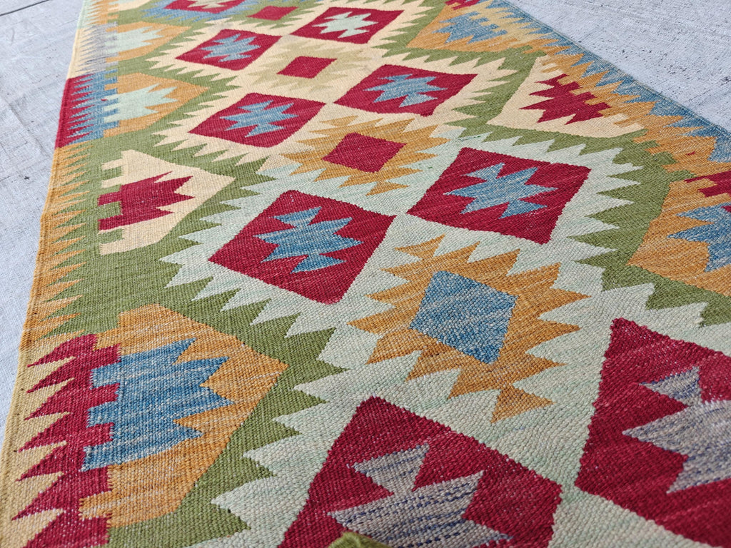 Afghan Kilim Long Runner Rug – 15.3x2.6 ft Handmade Wool Hallway Rug – Vintage Farmhouse Style Carpet for Entryway, Living Room, 467x82 cm