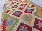 Afghan Kilim Long Runner Rug – 15.3x2.6 ft Handmade Wool Hallway Rug – Vintage Farmhouse Style Carpet for Entryway, Living Room, 467x82 cm