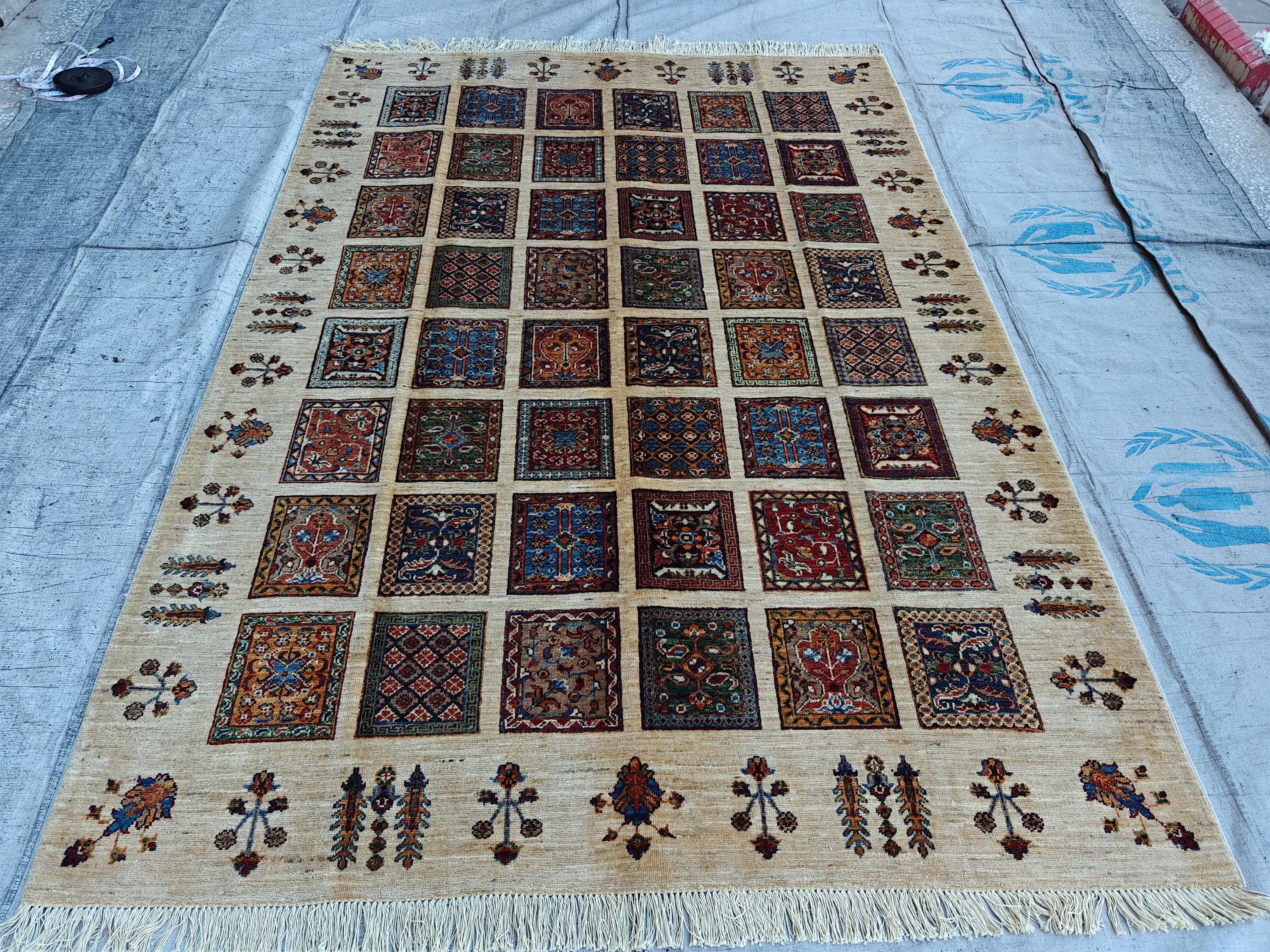 8.4x5.9 ft Handmade Chobi Rug - Mirrored Pattern | Afghan Wool Area Rug | Elegant Traditional Carpet for Living Room, Boho Home Decor