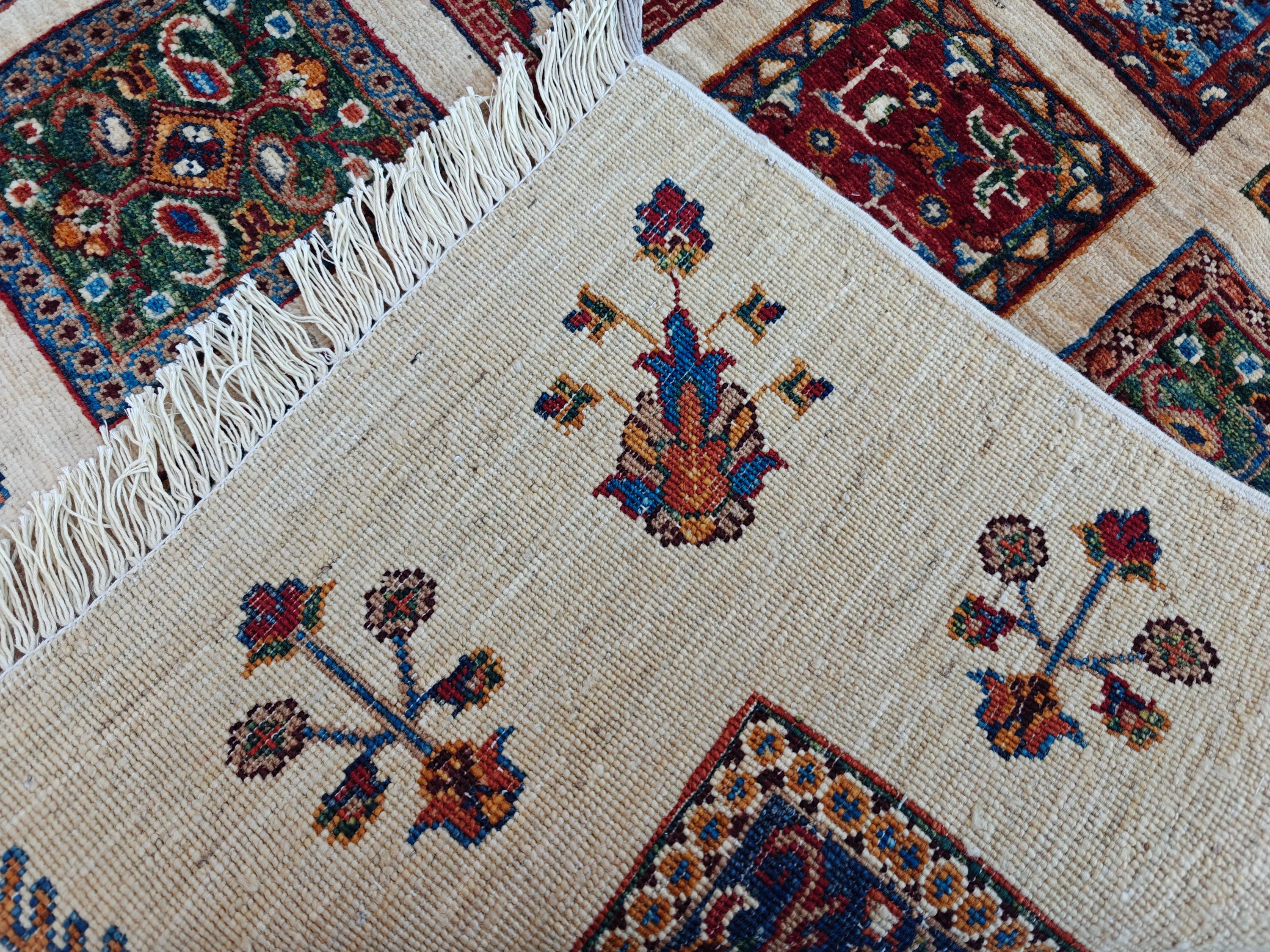 8.4x5.9 ft Handmade Chobi Rug - Mirrored Pattern | Afghan Wool Area Rug | Elegant Traditional Carpet for Living Room, Boho Home Decor