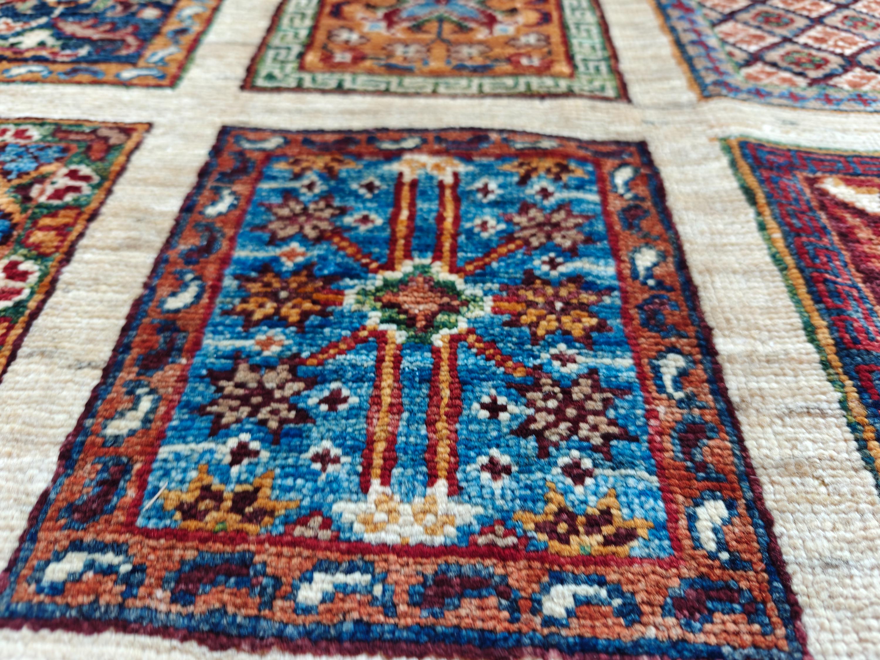 8.4x5.9 ft Handmade Chobi Rug - Mirrored Pattern | Afghan Wool Area Rug | Elegant Traditional Carpet for Living Room, Boho Home Decor